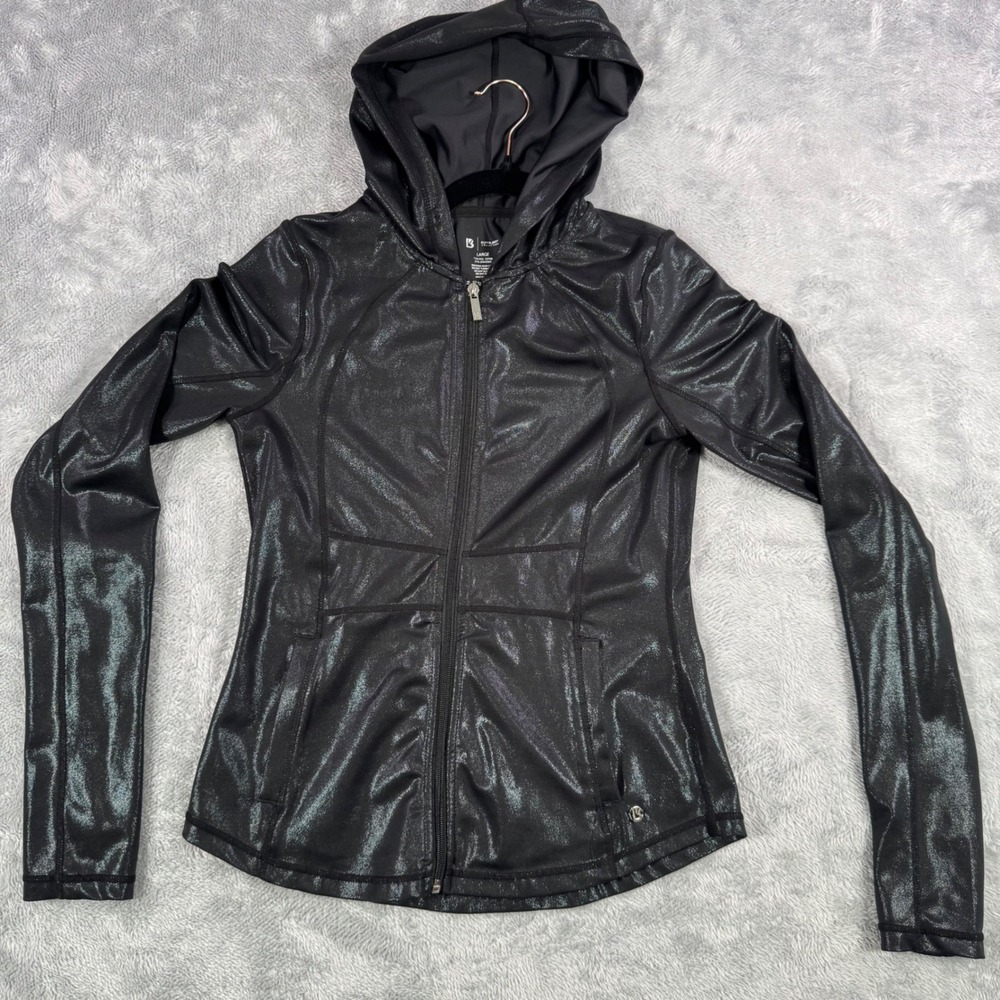 Buffbunny Womens L Black Northern Lights Zip Up Hoodie Shimmer Activewear Gym